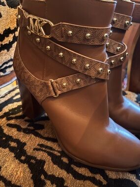 Michael Kors Chestnut Brown Studded Leather Ankle Boots